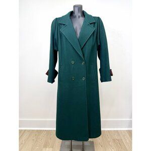 Vintage Paris Sport Club Green Wool Coat Forstmann Andover Long DB 80s 90s - XL